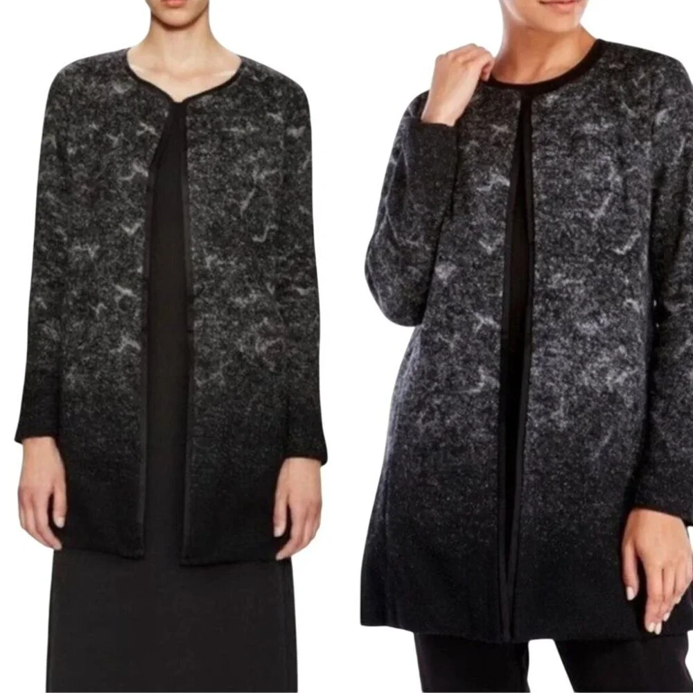 Eileen Fisher Felted Wool Sprinkles Ombre Quiet Luxury Open Front Jacket Size L